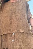 Tasha Damask Cap Sleeve Button Top Walnut